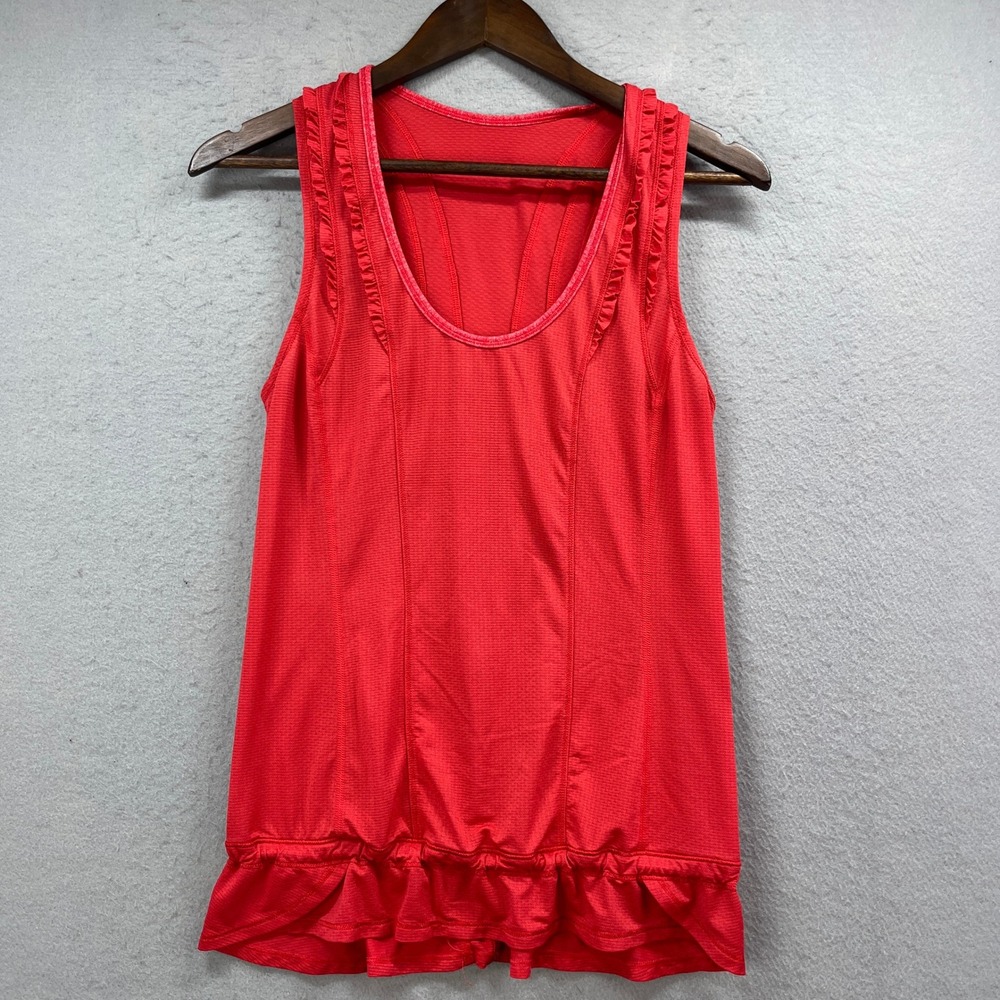 Lululemon Tank Top Womens 6‎ Coral Red Ruffle Hem Athletic Gym Yoga Running